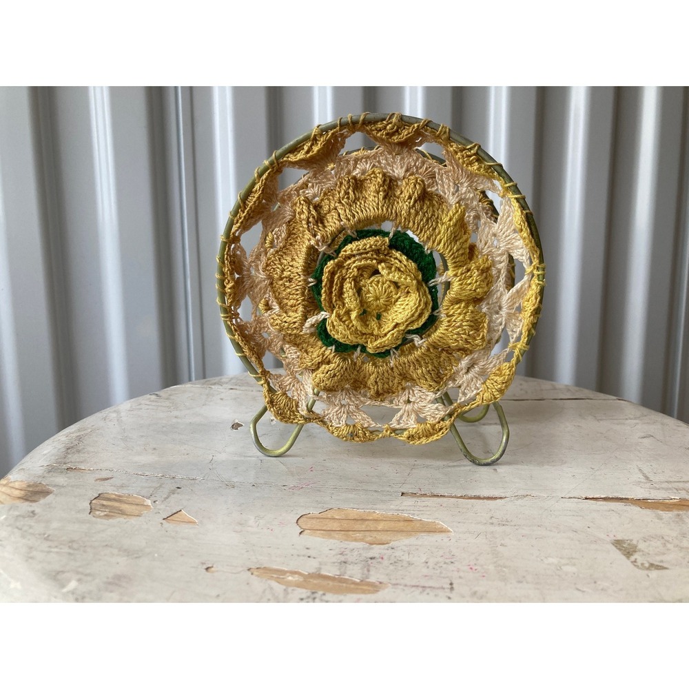 Crocheted Floral Napkin Holder, Midcentury